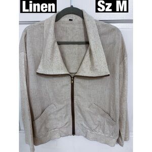 Linen Zip-Up BomberJacket  Sweater sleeves - Medium Oversized